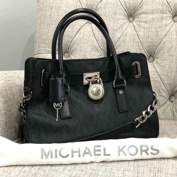 Michael Kors Handbags - Michael Kors Hamilton - Rare Black on Black MK Monogram Print
